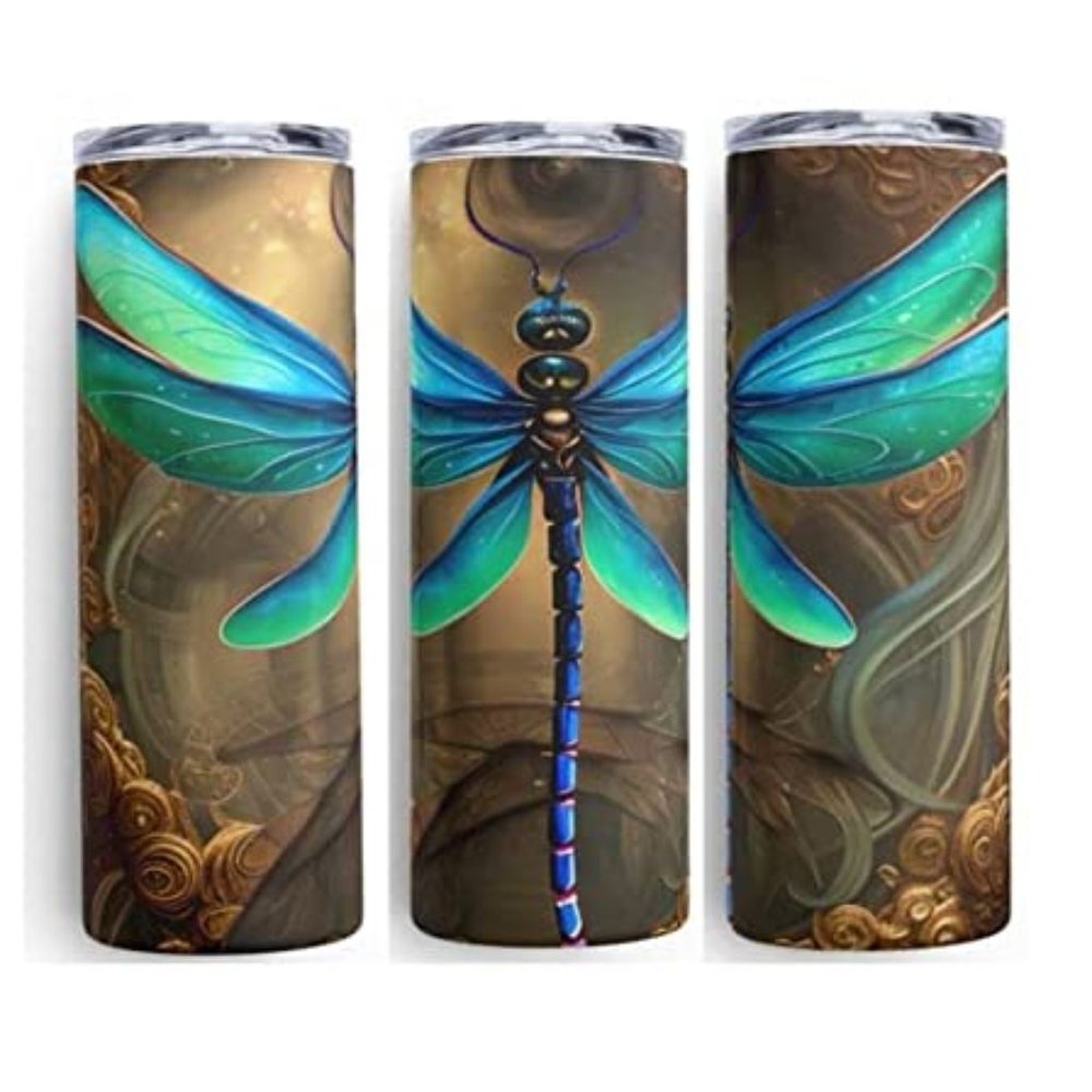 DragonFly Themed Tumbler Cup - 20 oz Stainless Steel Skinny Tumbler